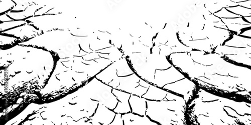 "Abstract grunge black and white cracked earth texture background, symbolizing extreme dryness and drought, Perfect for environmental themes, climate change, desert landscapes"