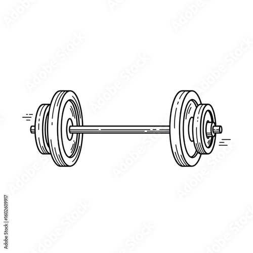 Detailed line drawing of a barbell with weight plates ready for strength training exercises