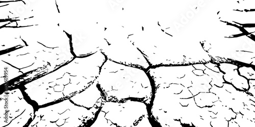 "Abstract grunge black and white cracked earth texture background, symbolizing extreme dryness and drought, Perfect for environmental themes, climate change, desert landscapes"