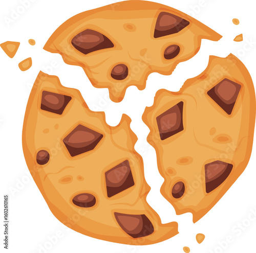 Crumbling chocolate chip cookie, showcasing its soft interior and rich chocolate chips, perfect for illustrating concepts of indulgence, baking, or giving in to temptation
