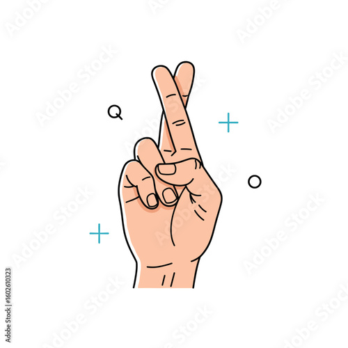 Fingers crossed for good luck gesture wishing success and hope