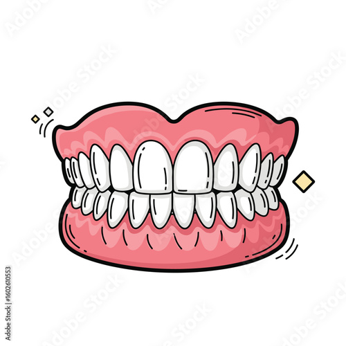 Vibrant full denture set showing bright white teeth and healthy gums sparkling cleanliness and oral hygiene