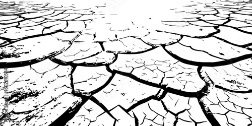 "Abstract grunge black and white cracked earth texture background, symbolizing extreme dryness and drought, Perfect for environmental themes, climate change, desert landscapes"