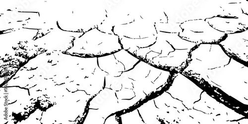 "Abstract grunge black and white cracked earth texture background, symbolizing extreme dryness and drought, Perfect for environmental themes, climate change, desert landscapes"
