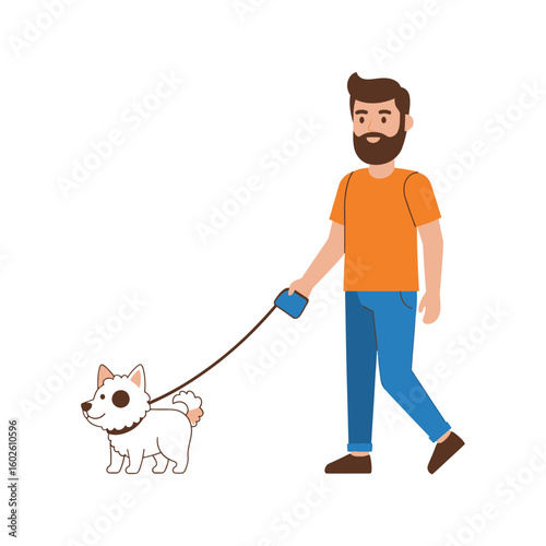 Man with his dog walking, a beloved pet and loyal friend