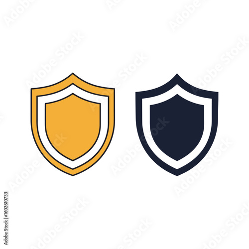 Two shields one golden orange one dark blue representing protection security and defense strategies