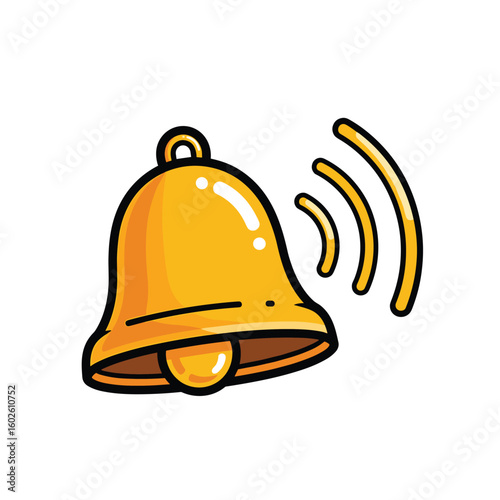 Golden bell ringing sound waves motion cartoon art