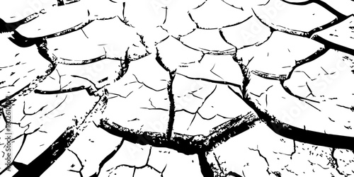 "Abstract grunge black and white cracked earth texture background, symbolizing extreme dryness and drought, Perfect for environmental themes, climate change, desert landscapes"