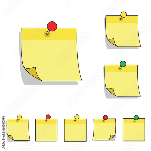 Collection of sticky notes pinned with colorful thumbtacks for organization and reminders