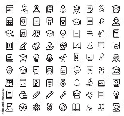 Education black and white Line vector icons set.