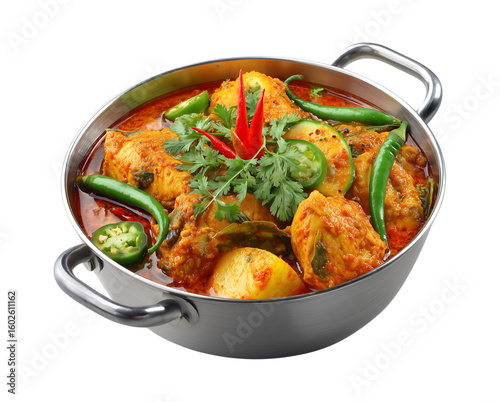 Bengali curry with spices and vegetables isolated on a transparent background