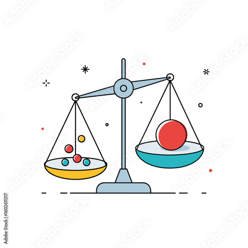 Weighing many small objects against one large object on a balance scale