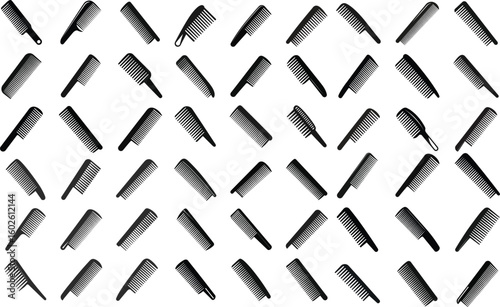 Collection of Black Hair Combs on White Background Beauty and Personal Care Styling Tools Accessories for Hairdressing Salons