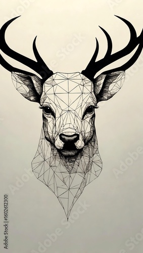 Majestic deer head sketch, white background, nature design, art