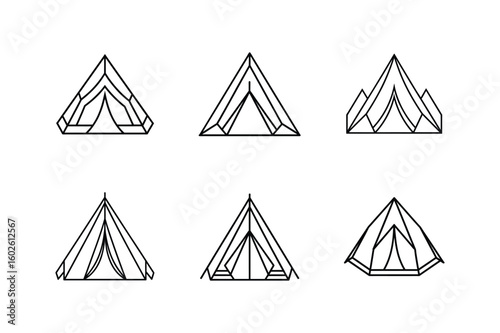 base camp tent icon line art vector illustration