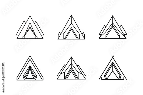 base camp tent line art vector illustration