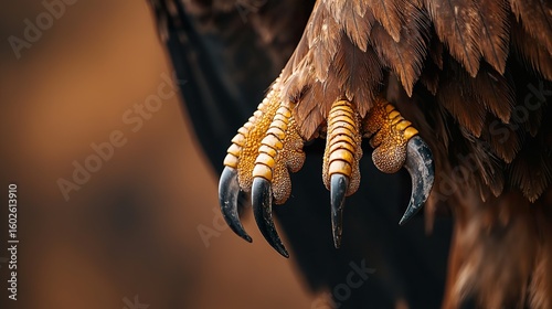 Close-up of an eagle's talons gripping a branch, powerful, sharp