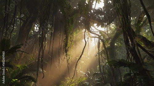Sunlight Breaking Through Dense Rainforest