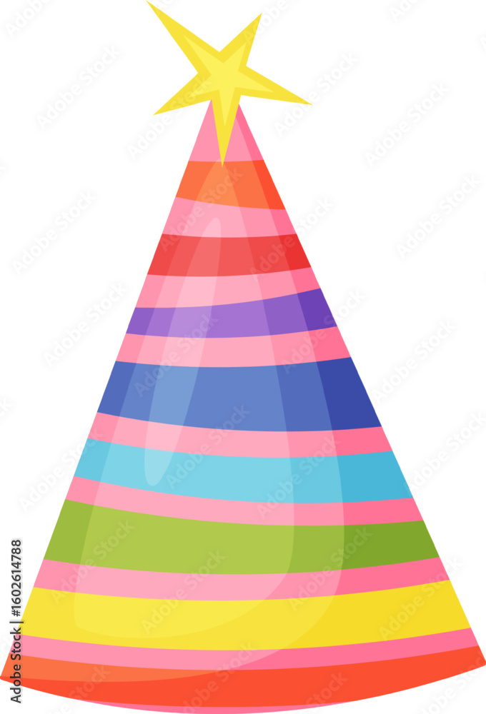 Bright and cheerful striped party hat featuring a golden star on top, enhancing the festive atmosphere of birthday celebrations and joyful gatherings with vibrant colors and fun designs Bright and cheerful striped party hat featuring a golden star on top, enhancing the festive atmosphere of birthday celebrations and joyful gatherings with vibrant colors and fun designs
