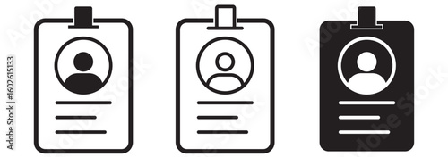 ID card badge outline icon set. Pass, passport document vector icons collection. Vector icons