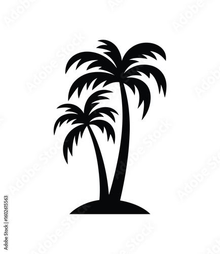 Black silhouette of two palm trees on white background