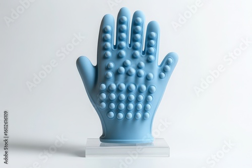 Stylish Pet Grooming Glove with Silicone Bristles on Acrylic Stand.