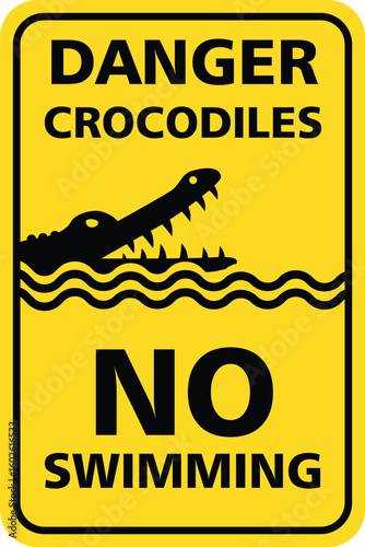 no swimming danger crocodiles alligator yellow sign