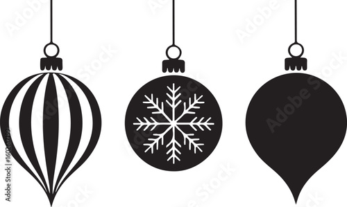 Set of Christmas balls and ornaments holiday decoration vector illustration. Christmas ball silhouette vector set. Christmas icon set