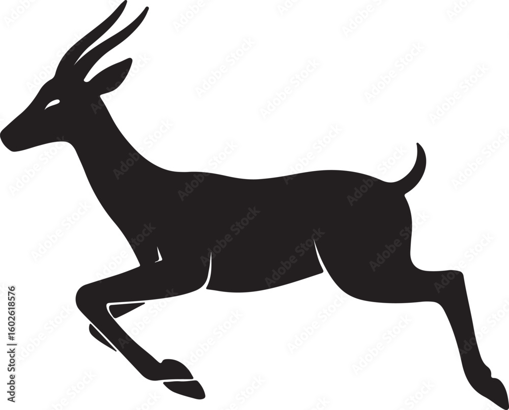 Fototapeta premium Leaping Antelope Silhouette with Curved Horns – Vector Illustration