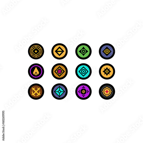  different arcane sigil coin icons set on white 