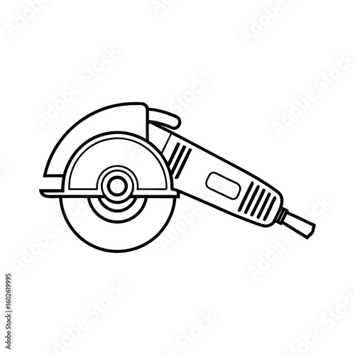 Side view of angle grinder icon for industrial use in clean outline vector illustration