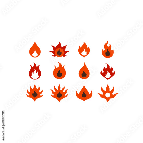 different cursed flame symbol icons set on whit