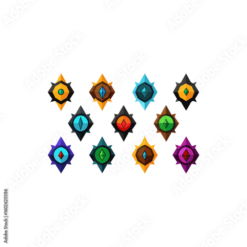 different cursed thorn gem icons set on white b