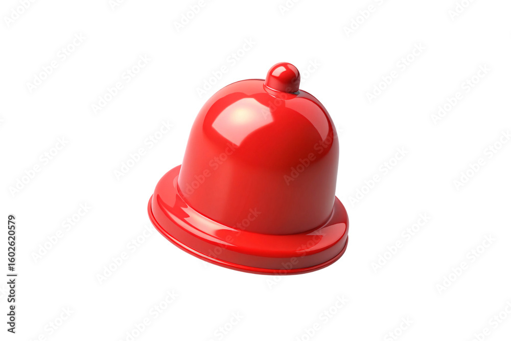 Fototapeta premium Bright red ceramic bell cover with spherical handle, positioned at slight angle, isolated on a transparent background