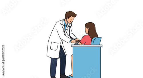 Doctor in a white coat using a stethoscope to examine a patient during a medical checkup. Healthcare and professional consultation concept.