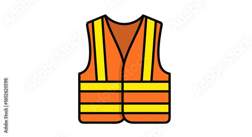 High-visibility reflective safety vest icon. Orange personal protective equipment for construction and road work safety.