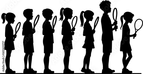 Young Tennis Players Silhouette Line-up