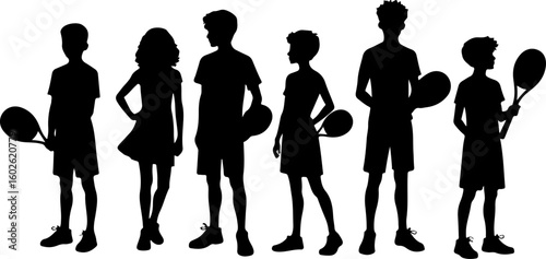 Young Tennis Players Silhouette Line-up