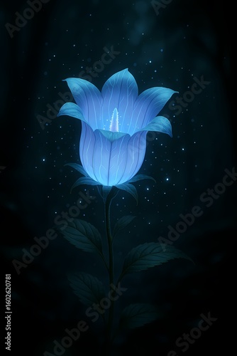 flor de campana blue glowing in night