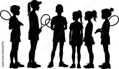 Young Tennis Players Silhouette Line-up