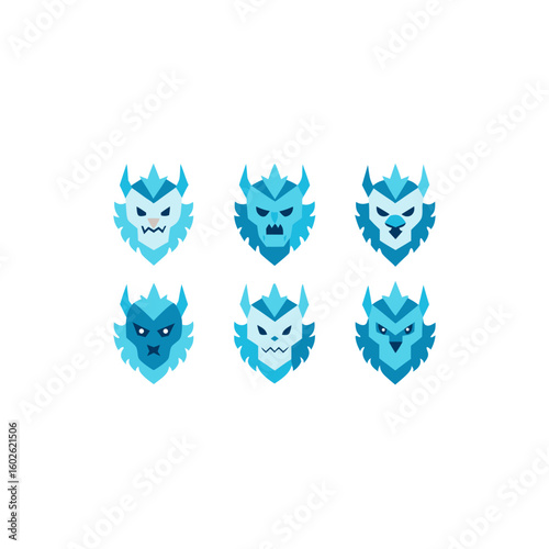 different frozen beast mask icons set on white 