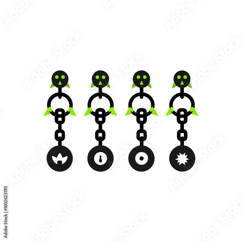 different haunted chain shackle icons set 