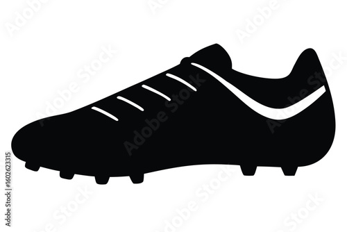 Black silhouette of a soccer cleat with white accents