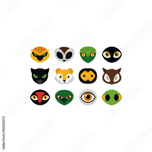 Wallpaper Mural different jungle beast eye icons set on white b Torontodigital.ca