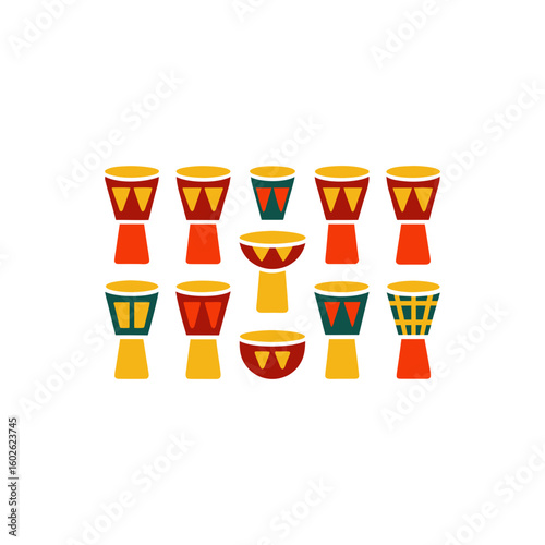  different jungle relic drum icons set on white 