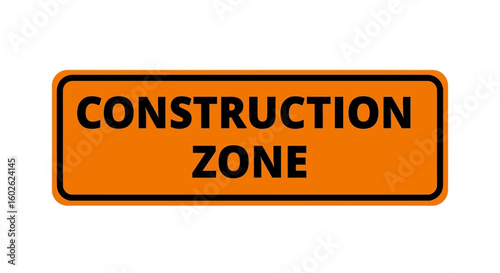 An orange and black Construction Zone warning sign, isolated on a white background. A vector graphic for safety, roadwork, and traffic alerts.