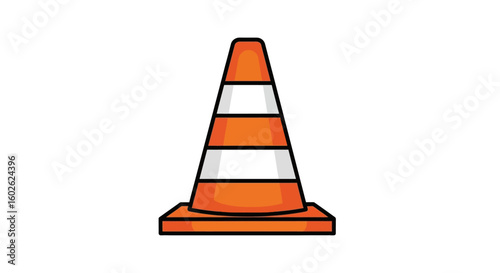 Cartoon graphic of a single orange traffic cone. A symbol of caution, road work, and detours on an isolated white background.