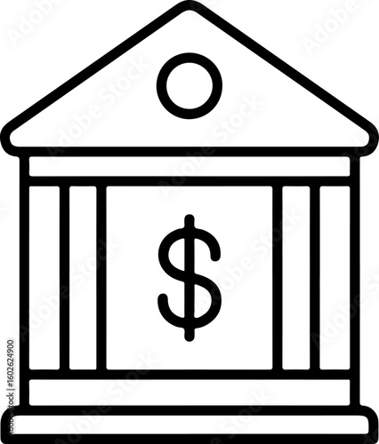 Simple outline icon of a classical bank building with a dollar sign