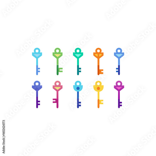 different spectral gate key icons set on white 