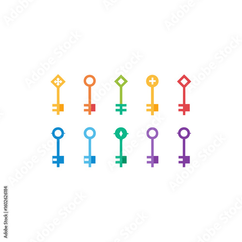 different spectral gate key icons set on white 